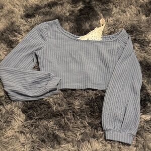 ROMWE Blue Long Sleeve Crop Top